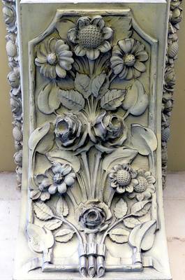 Classical Facade Floral Relief: Stone Panel with Flower Ornament