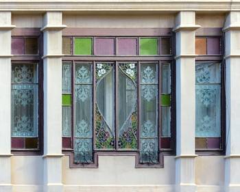 Stained glass on country house