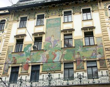 Art Nouveau style of cottage facade