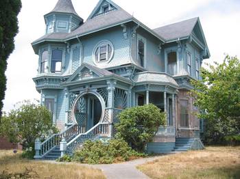 Photo of house with blue parts