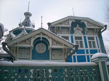 Details of dark blue facade