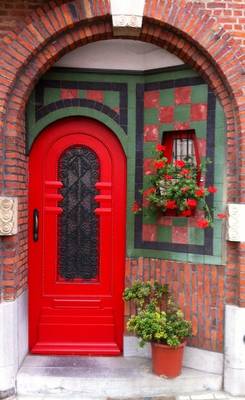 Details of red facade