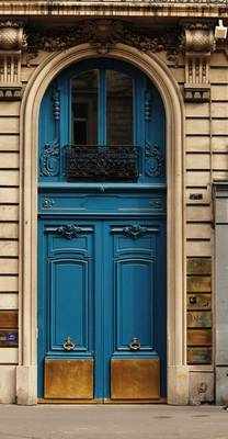 Details of dark blue facade