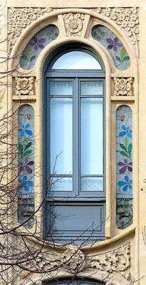House facade with stained glass
