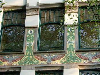 Example of facade design with stained glass