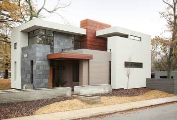 Trim of slick stone facade