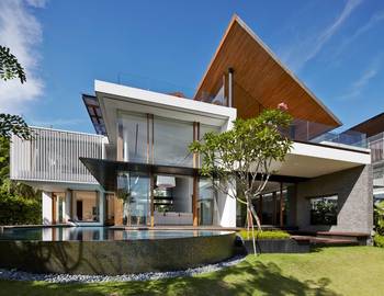 Cladding with balcony on house facade