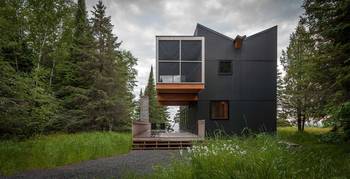 Black Minimalist Facade: Geometry in the Forest