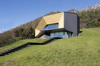 Alpine Wedge: Dual-Toned Façade in Mountain Landscape