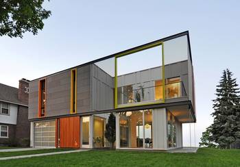 Contemporary Geometric Façade with Bold Color Accents