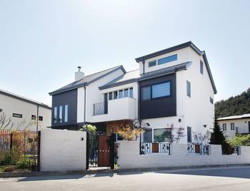 Contrasting Facade: Modern House with Dual-Tone Composition