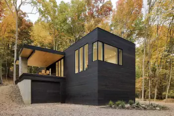 Dark Geometric Facade: Minimalist Forest Residence