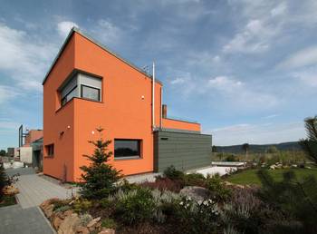 Photo of house with orange parts