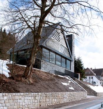 Trim of slick stone house facade