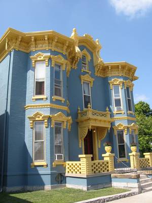 Photo of house with blue parts