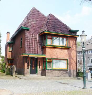 Dutch brick house with vibrant polychrome facade