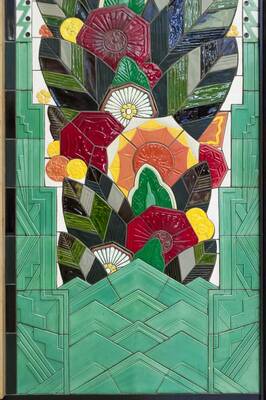 Art Deco Stained Glass Facade Element with Floral Motifs