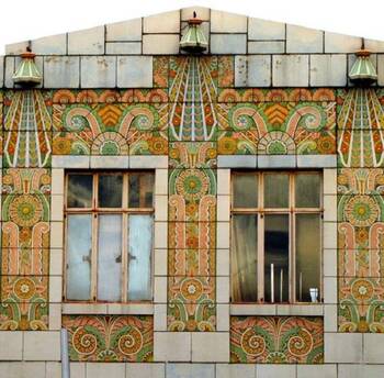 Exquisite Art Nouveau ceramic façade with floral ornaments