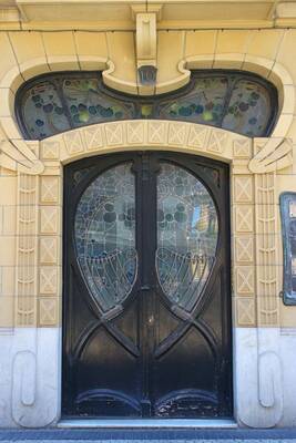 House facade with stained glass