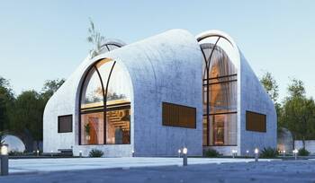 Concrete Façade with Arched Elements: Futuristic Architecture in Contemporary Execution