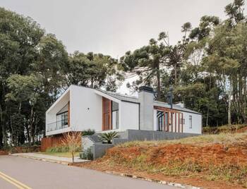 Minimalist White Facade with Wooden Accents: Modern House in the Forest