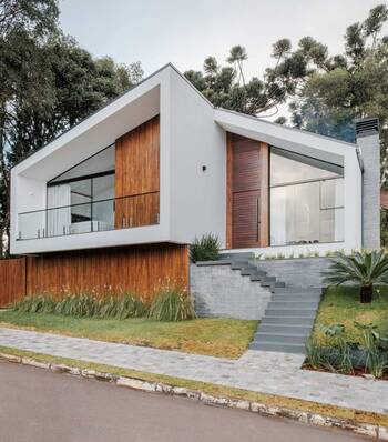 Modern Minimalist Facade with Contrasting White Walls and Wooden Elements