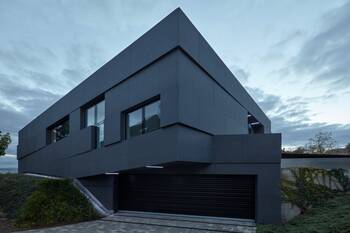 House with dark blue parts