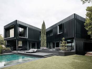 Black Louvered Facade: Modern Elegance in Modular Architecture