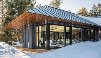 Modern Pavilion with Panoramic Façade: A Blend of Glass, Metal and Wood in a Winter Landscape