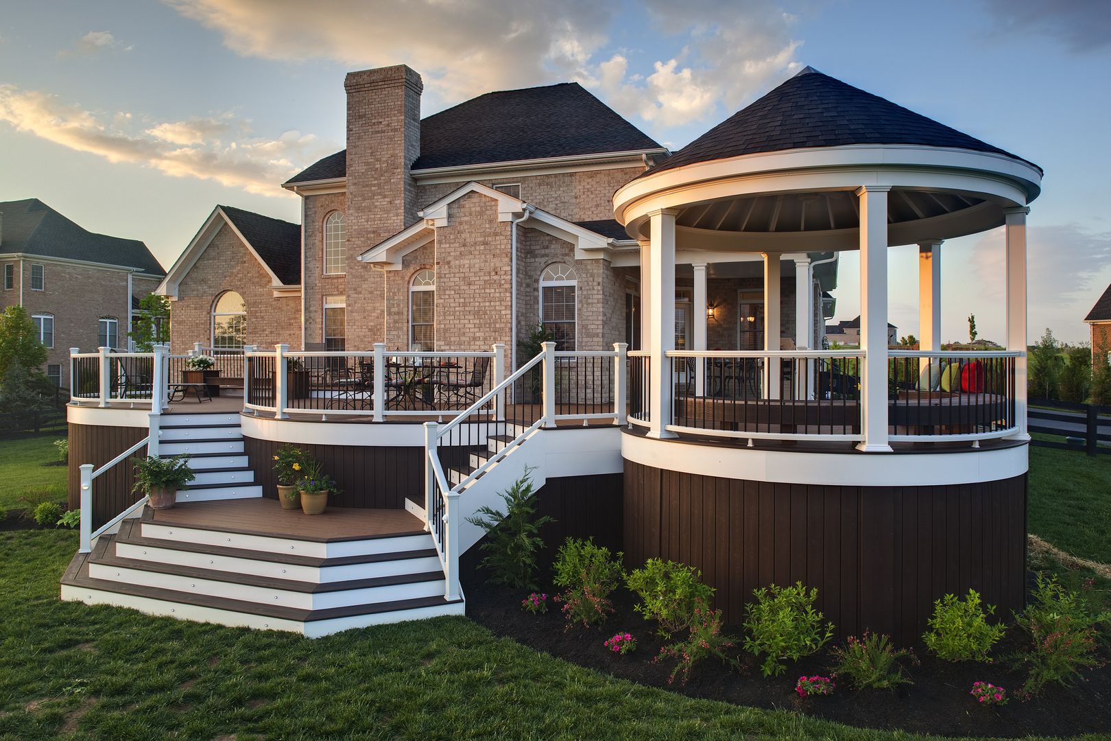 Terrace with a pergola clad with white board