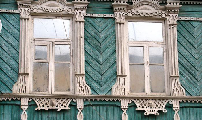 Carved wooden window frame