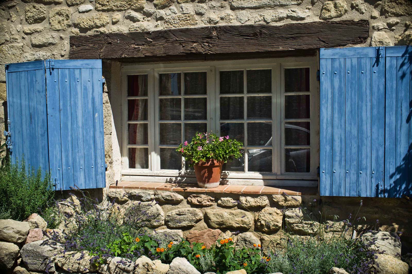 Wooden shutters on windows