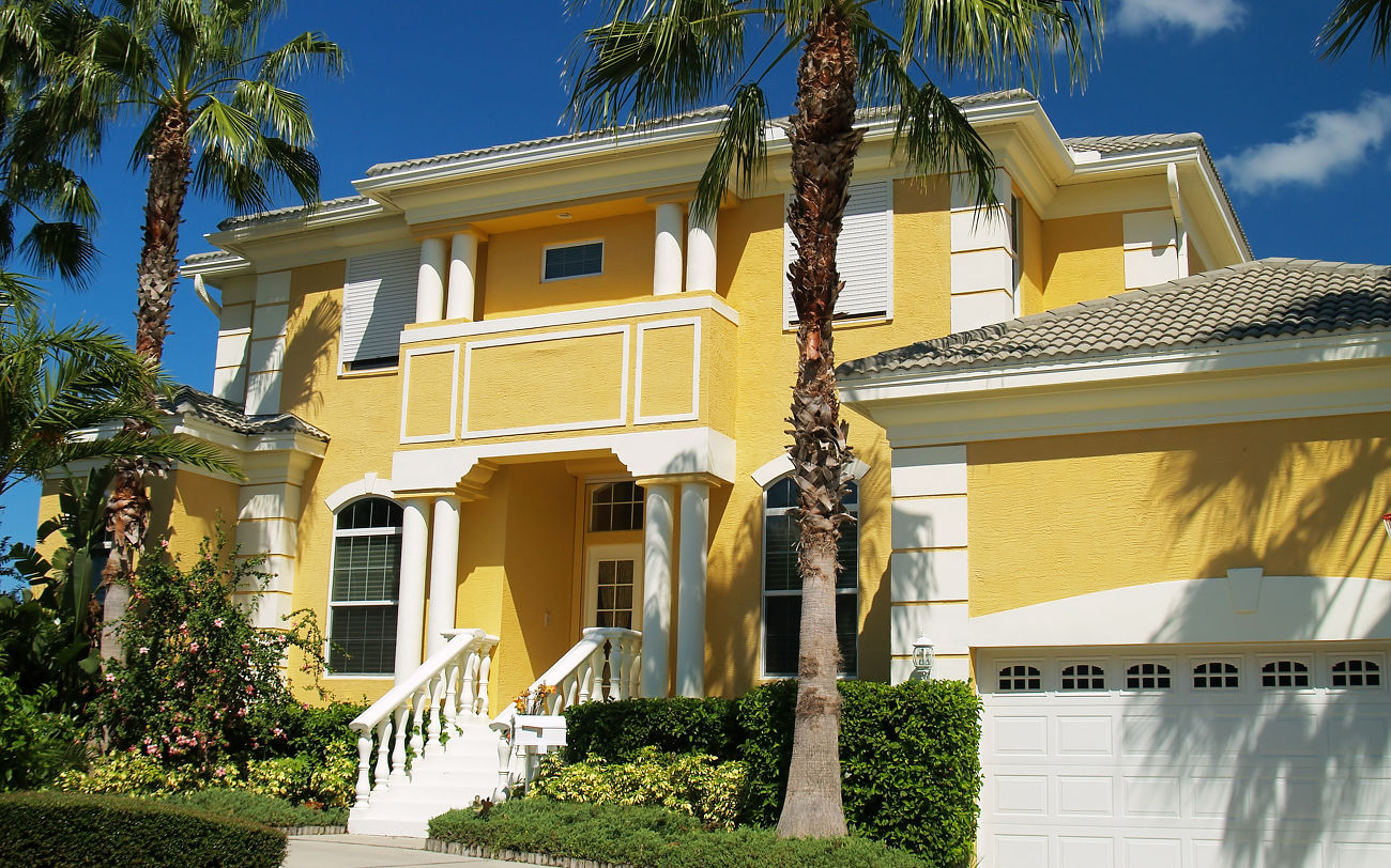 Yellow stucco facade