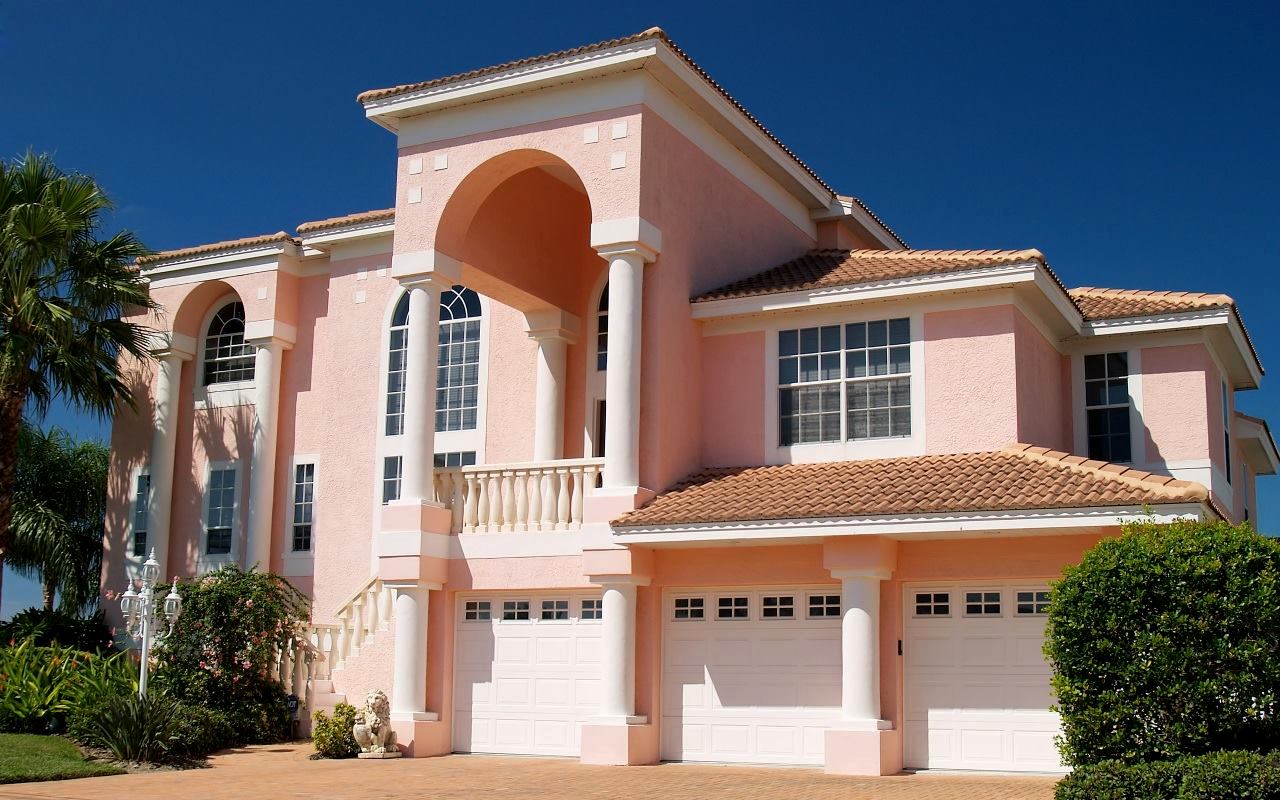 Pink stucco facade