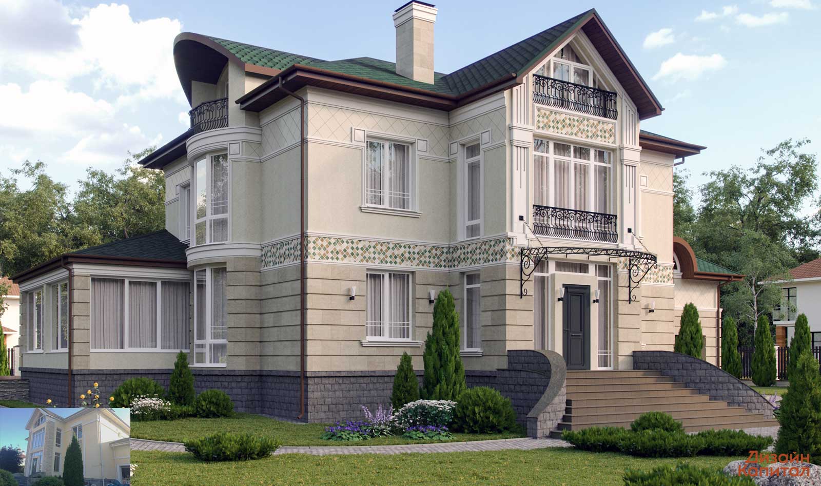 Front of an ardeco style country house