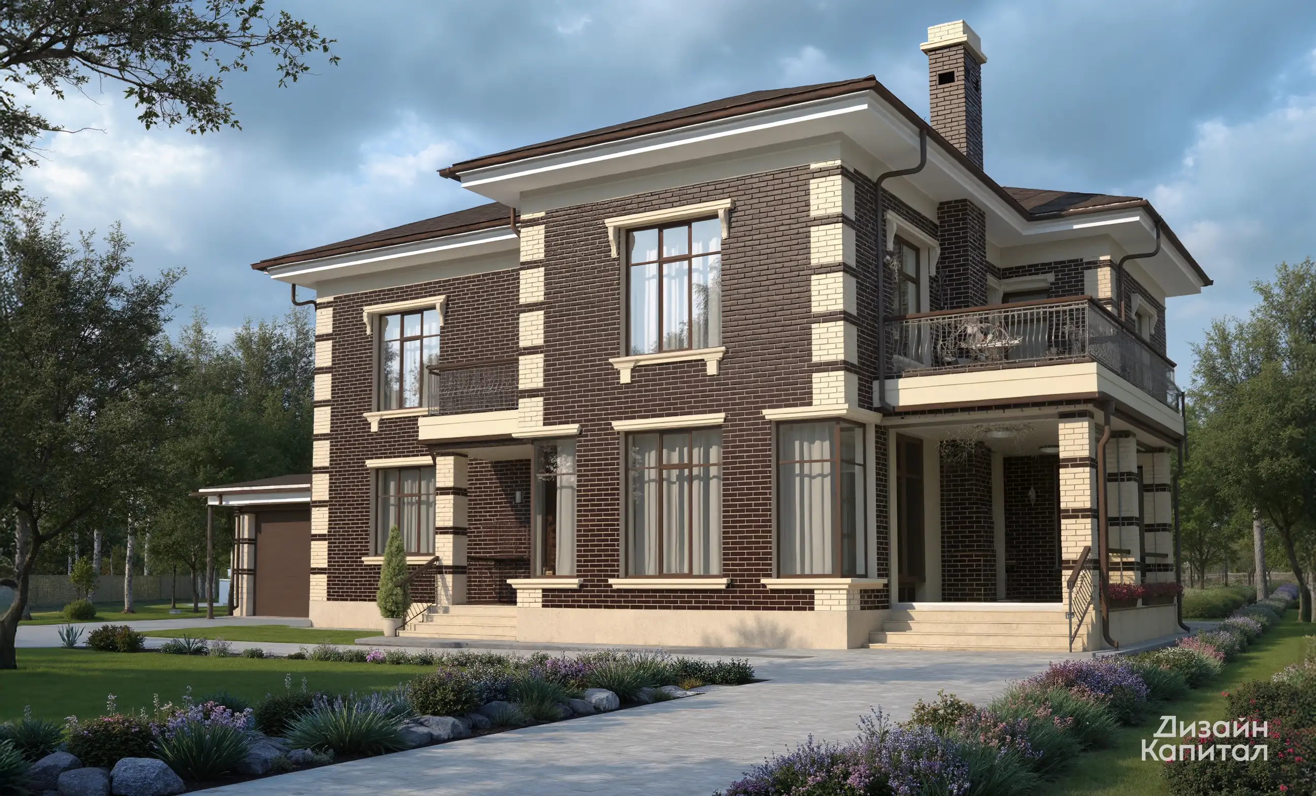 Dark facade of a private house in Georgian style