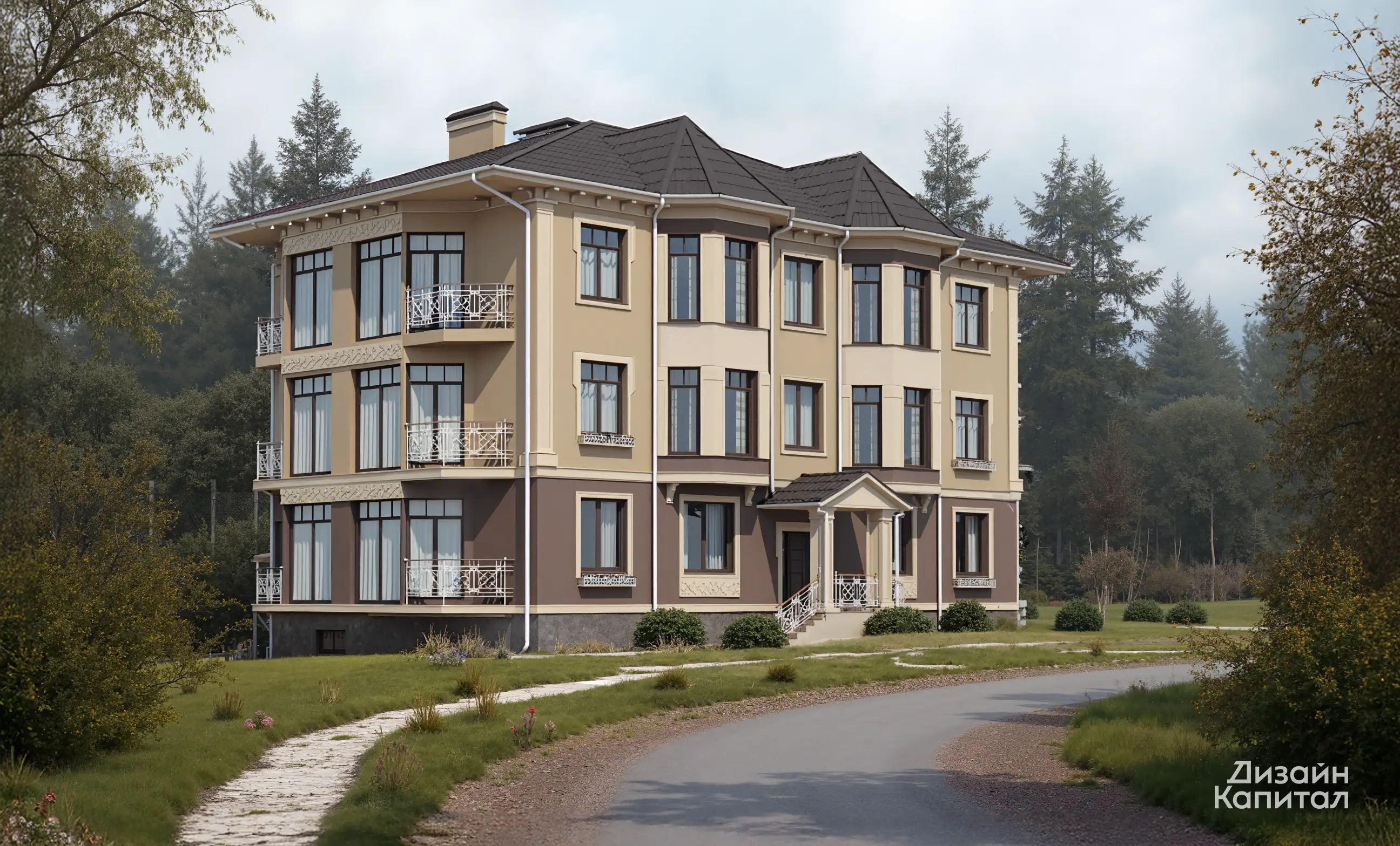 Project of the façade of a multi-storey house