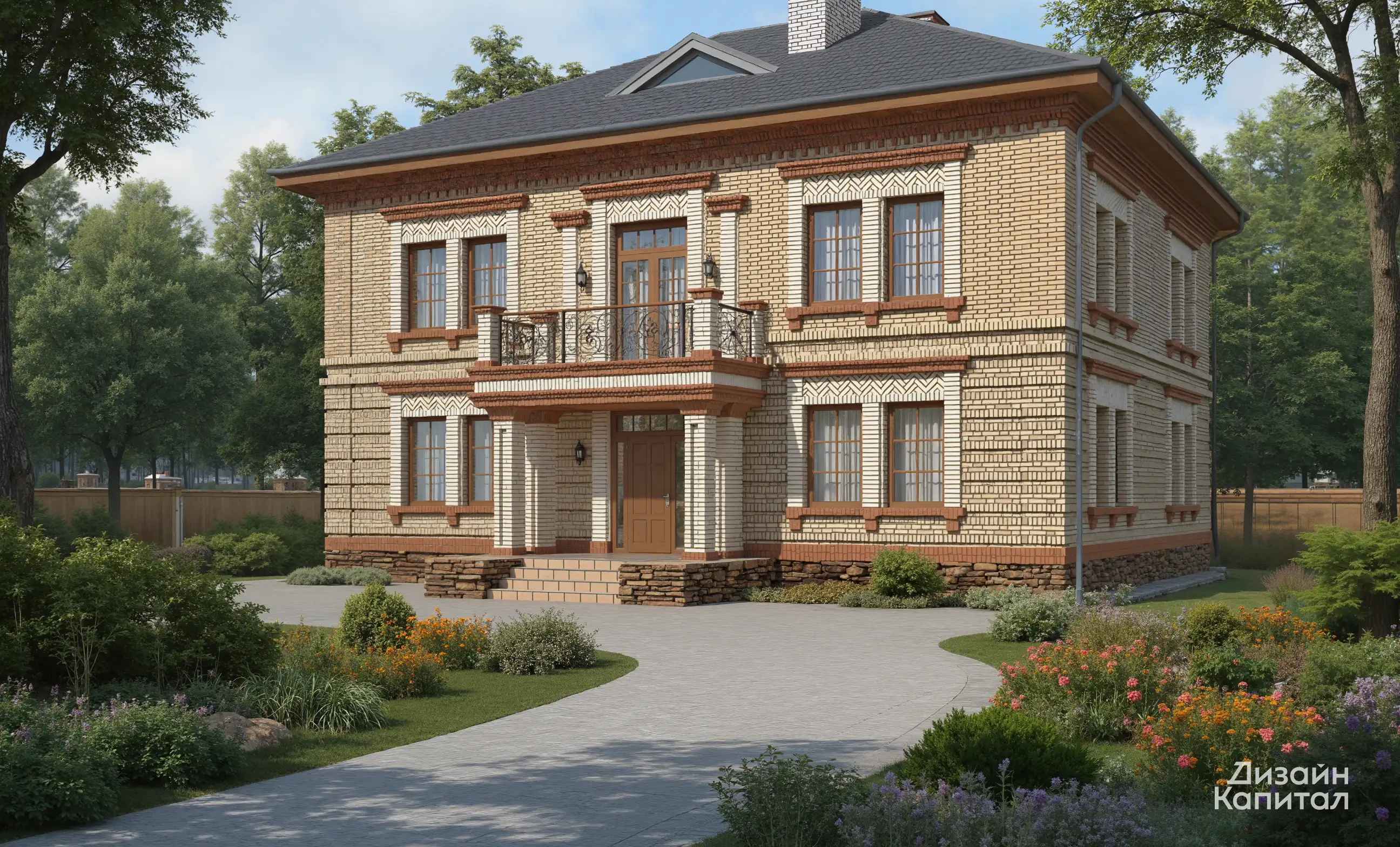 The façade of an English private house in the patterned style