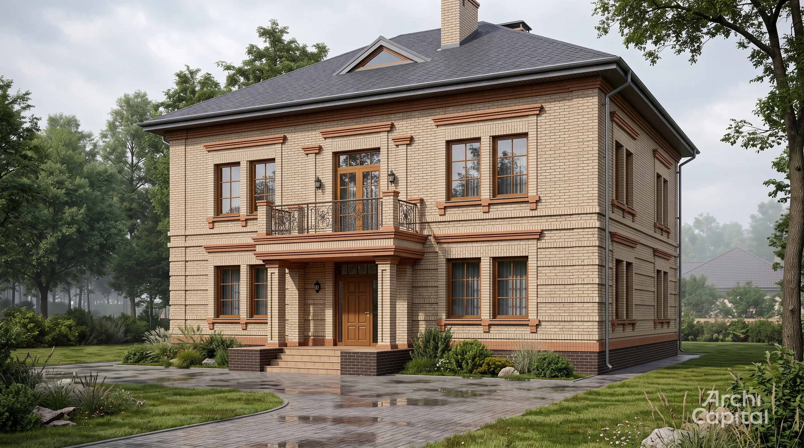 The façade of an English private house in the patterned style