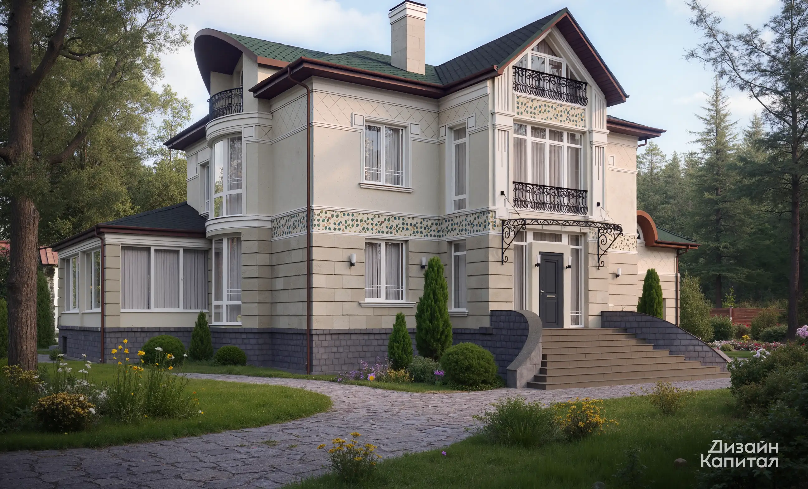 Front of an ardeco style country house
