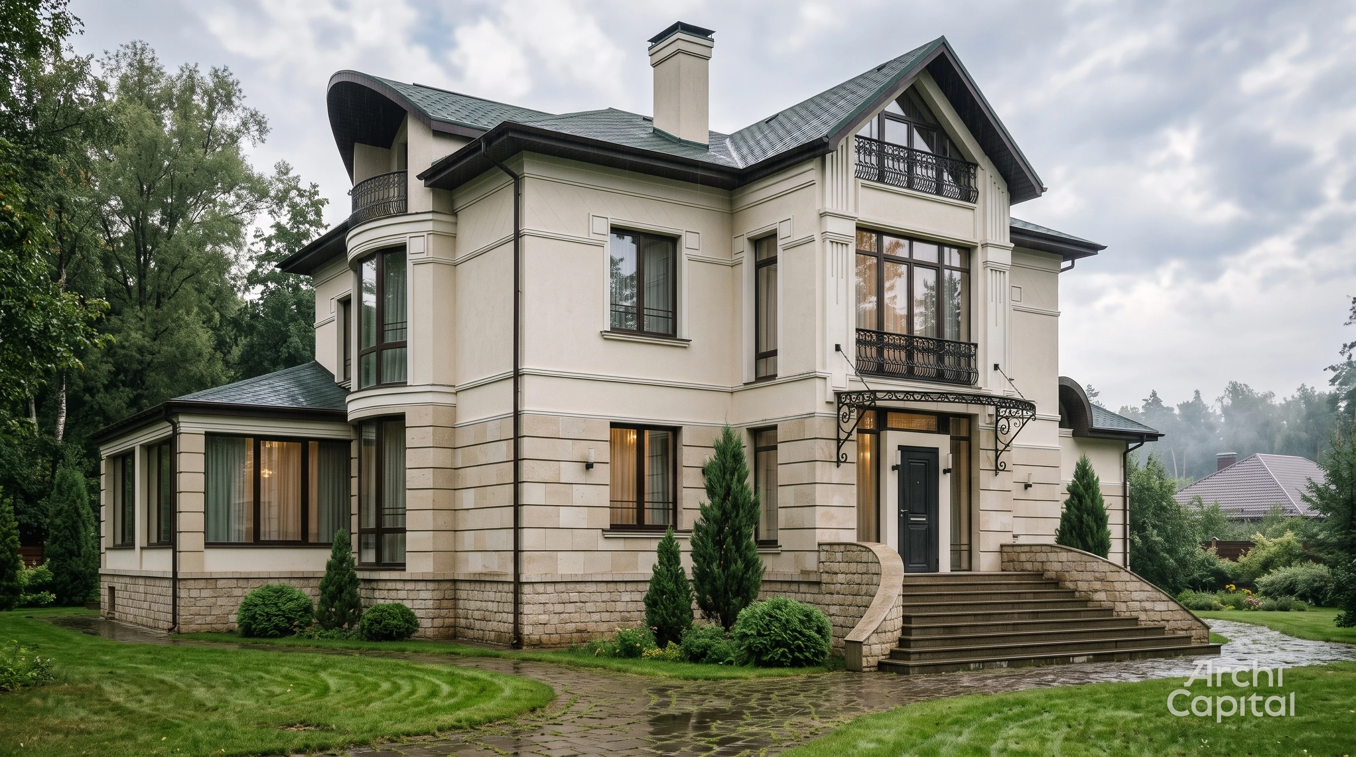 Front of an ardeco style country house