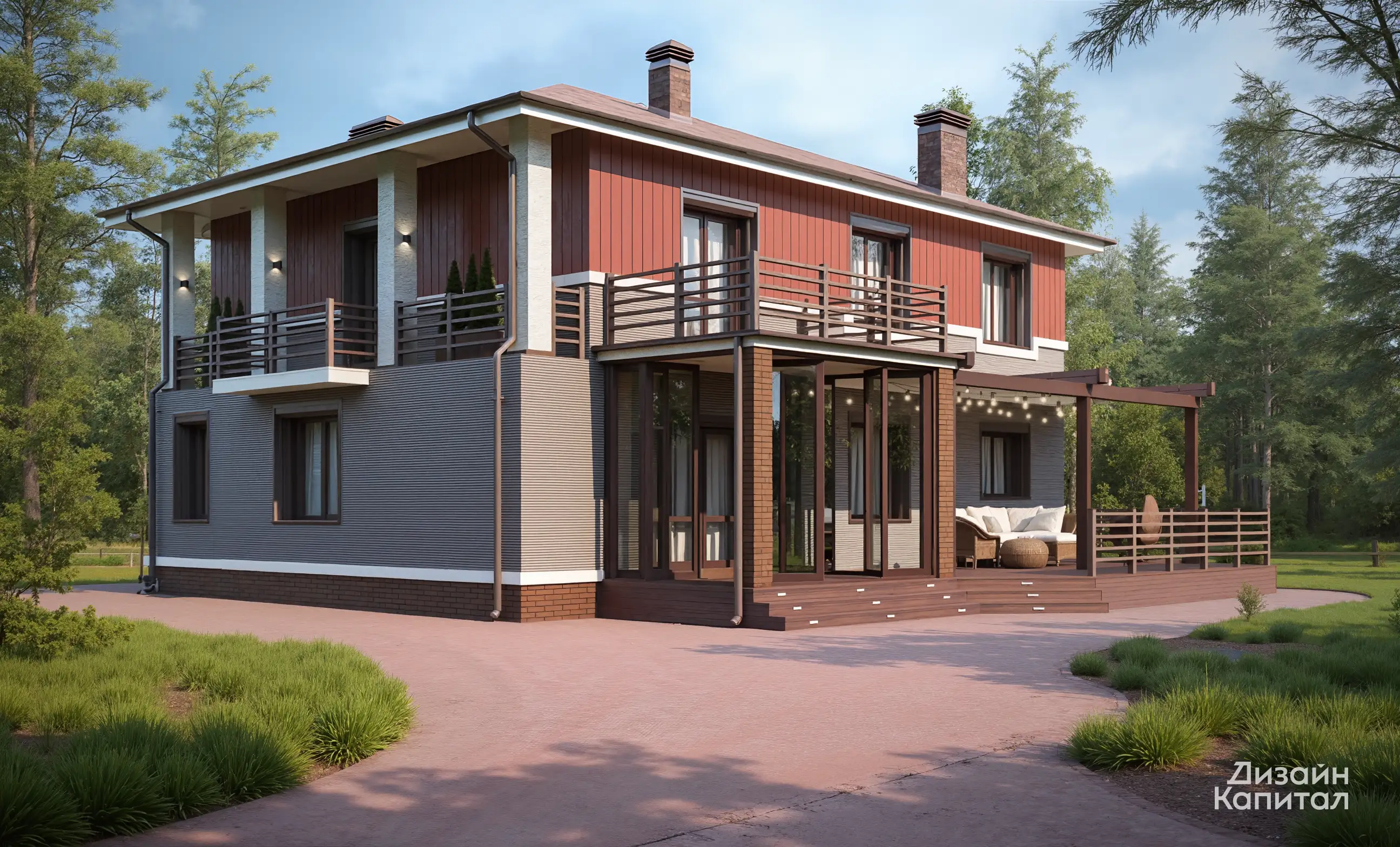 Contemporary Style Facade, Vertical Red Cedral Click