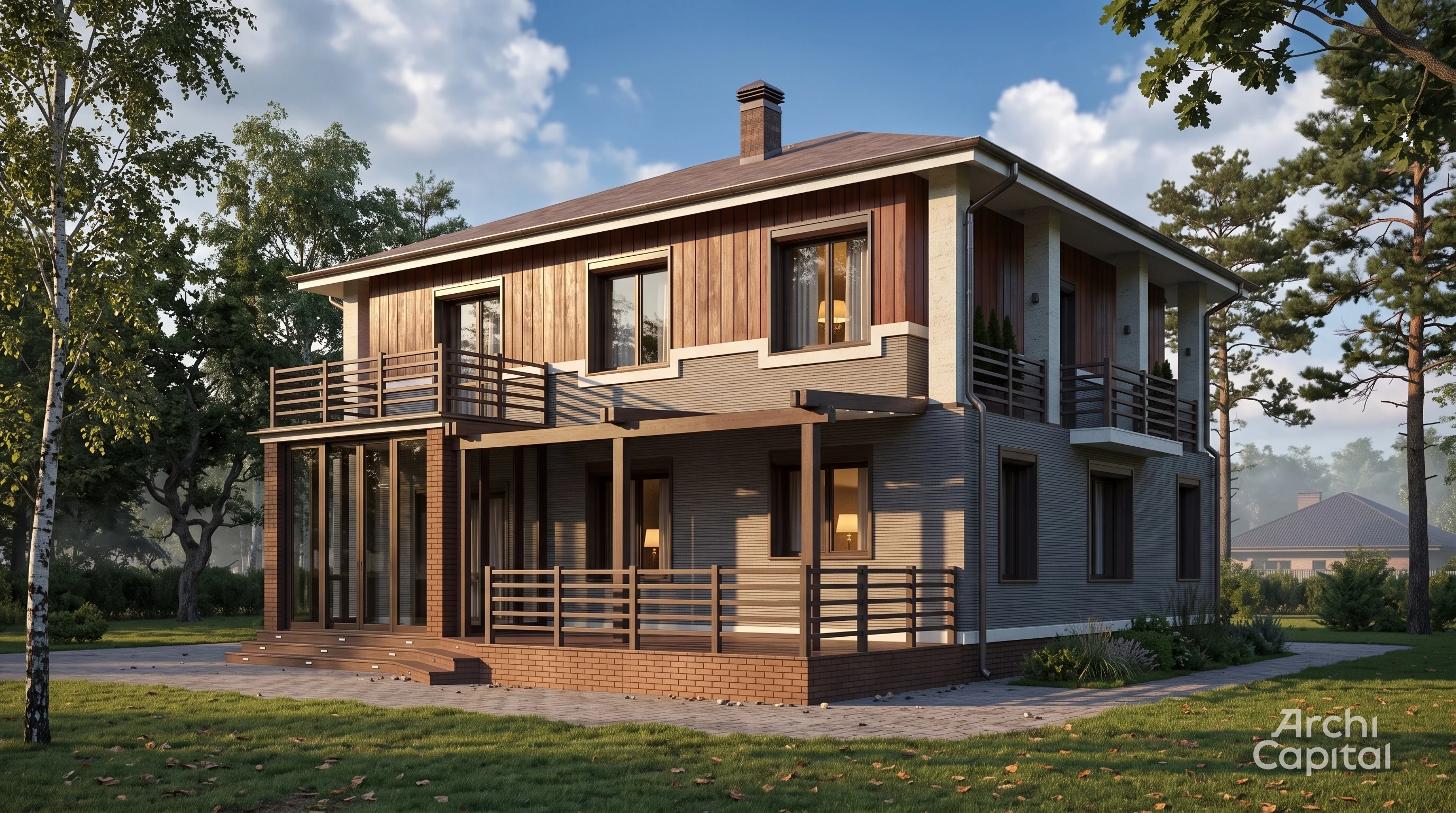 Contemporary Style Facade, Vertical Red Cedral Click