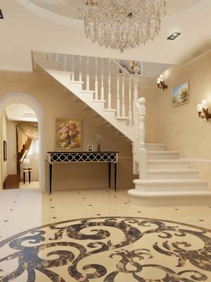 Beautiful design of stairs in house in renaissance style.