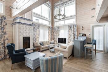Scandinavian Charm: Light Country House Interior with White and Blue Accents