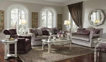 Neoclassical Elegance: Luxurious Interior with Arched Windows and Lilac-Gray Palette