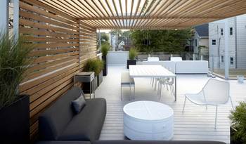 Option of terrace in private house in scandinavian style.