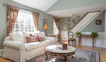 Photo of stairs in country house in Craftsman style.