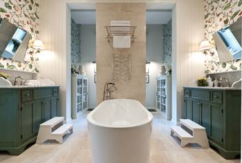 Symmetrical Classic Bathroom with Botanical Motifs