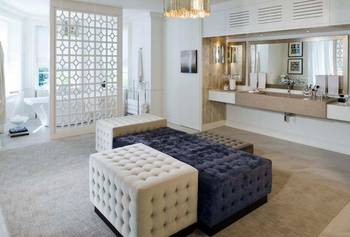 Beautiful example of bathroom in house in contemporary style.